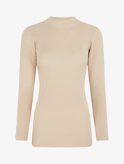 Pull côtelé à col montant - Beige - 1