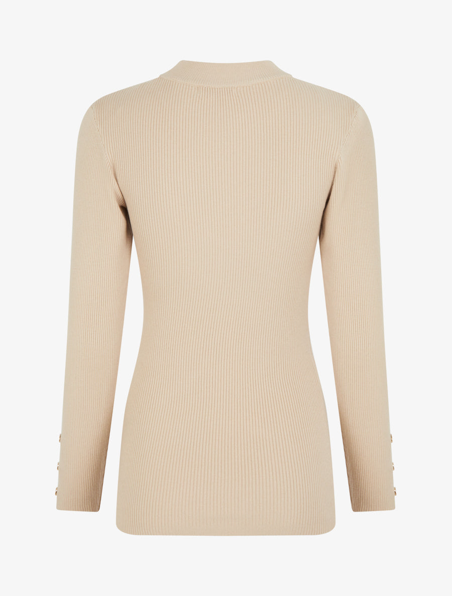 Pull côtelé à col montant - Beige - 2