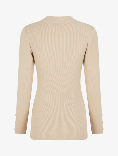 Pull côtelé à col montant - Beige - 2