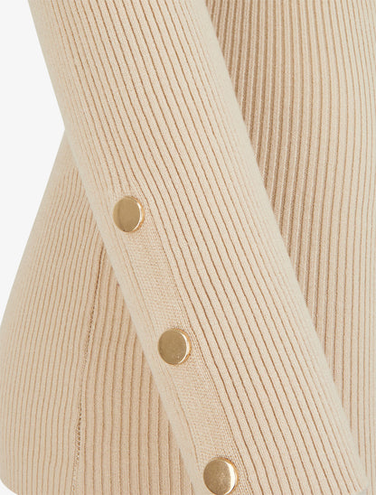 Pull côtelé à col montant - Beige - 3