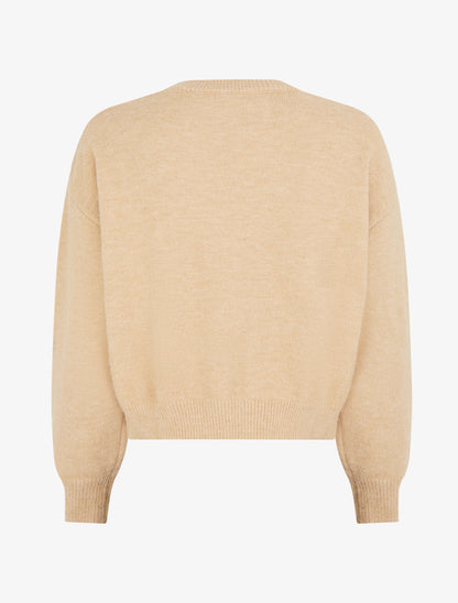 Pull en maille à broderies fleurs - Camel clair - 2
