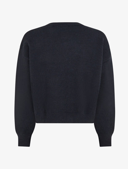 Pull en maille à broderies fleurs - Noir - 2