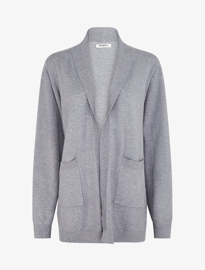 Gilet long uni à manches longues - Gris - 1