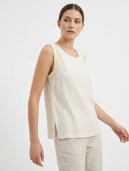 Top fluido liso sin mangas - Crema