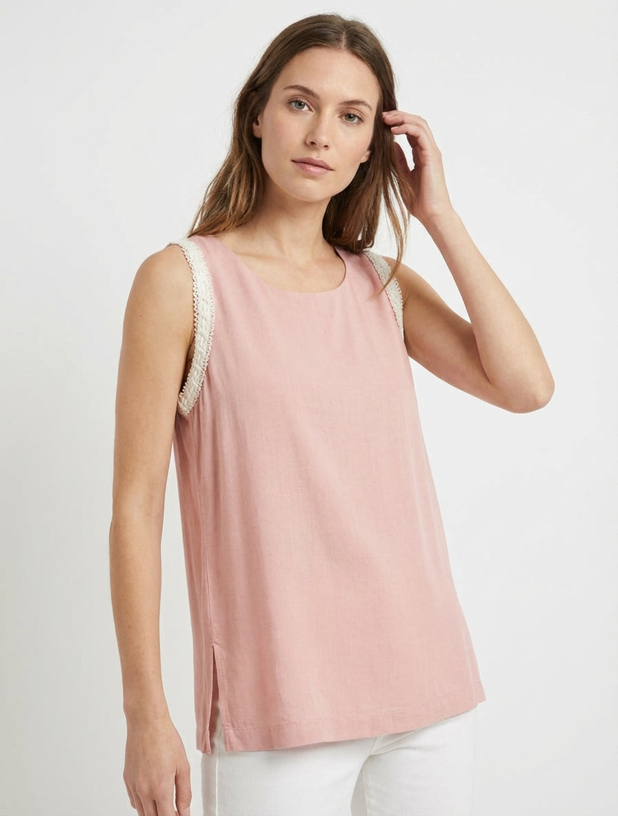 Top fluido liso sin mangas - Rosa