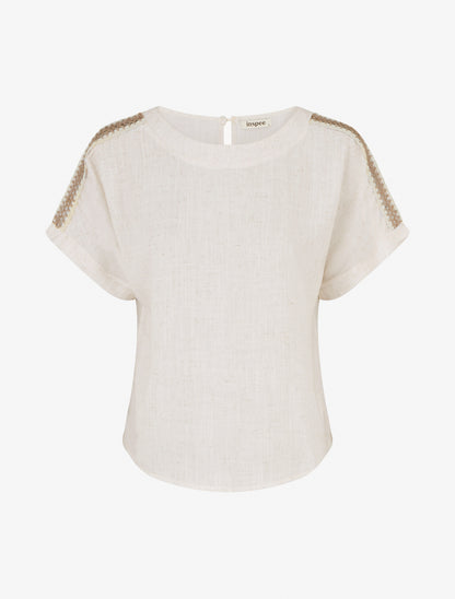 Top manches courtes à broderies ajourés - Crème - 1