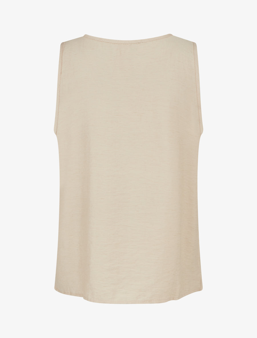 Top sans manches à col rond et broderie - Beige - 2