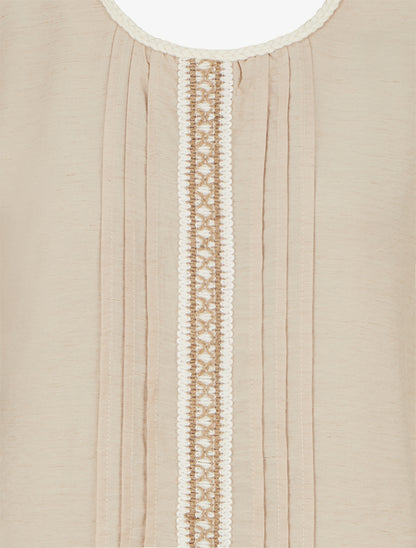 Top sans manches à col rond et broderie - Beige - 3