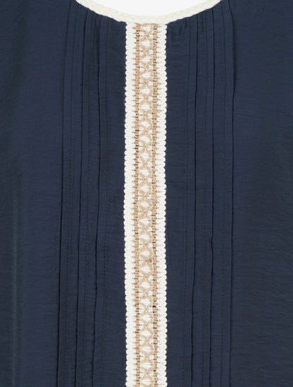 Top sans manches à col rond et broderie - Marine - 3