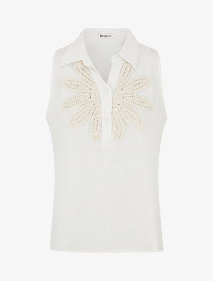 Chemisier sans manches à broderie floral - Écru - 1