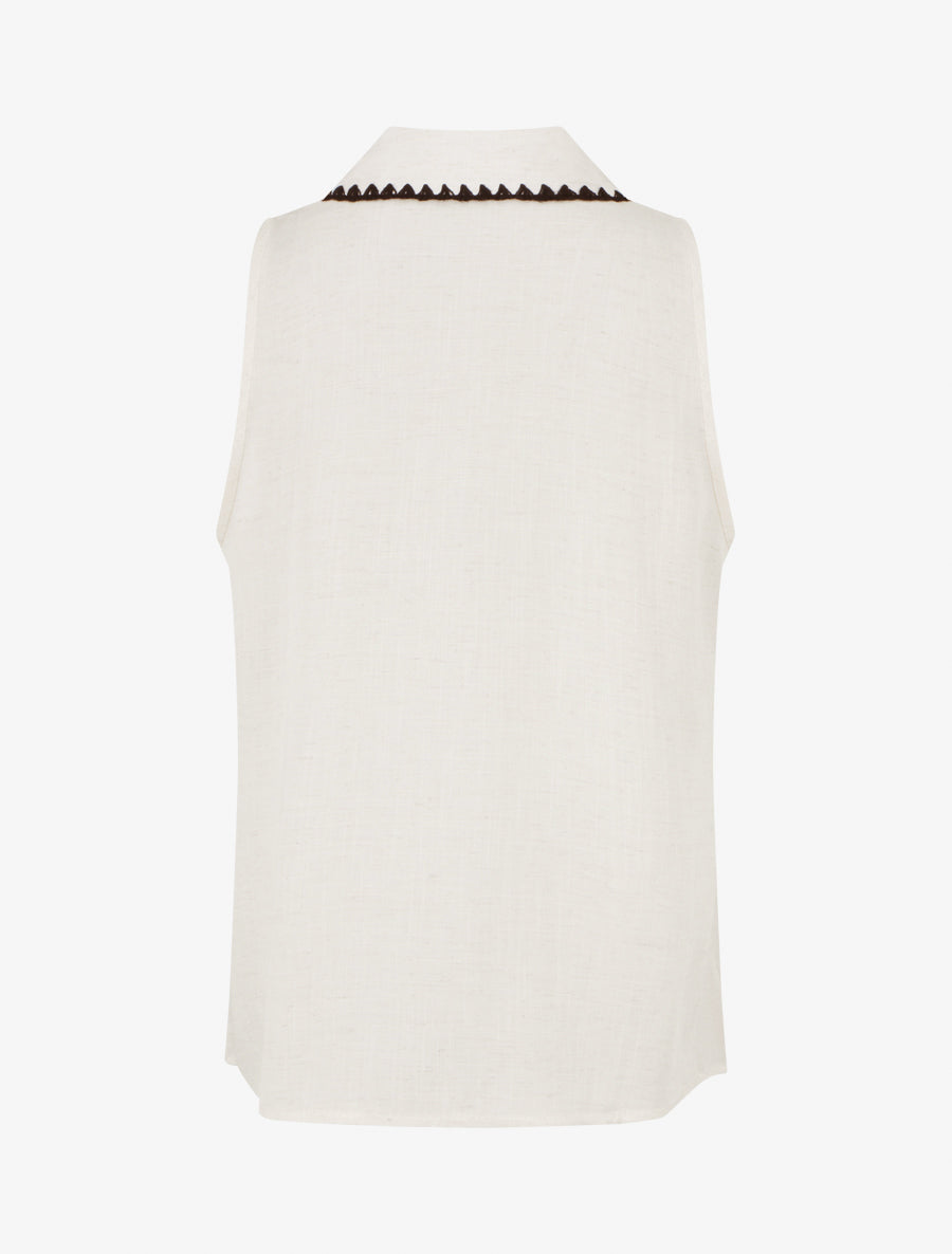 Chemisier sans manches à col brodé - Écru - 2