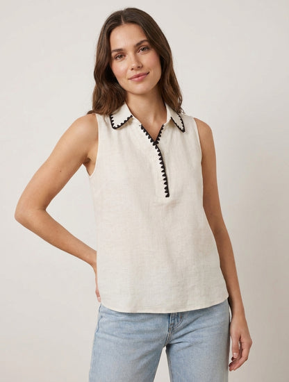 Blusa sin mangas con cuello bordado - Crudo