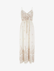 Robe longue imprimé arabesque fleuri - Écru - 1