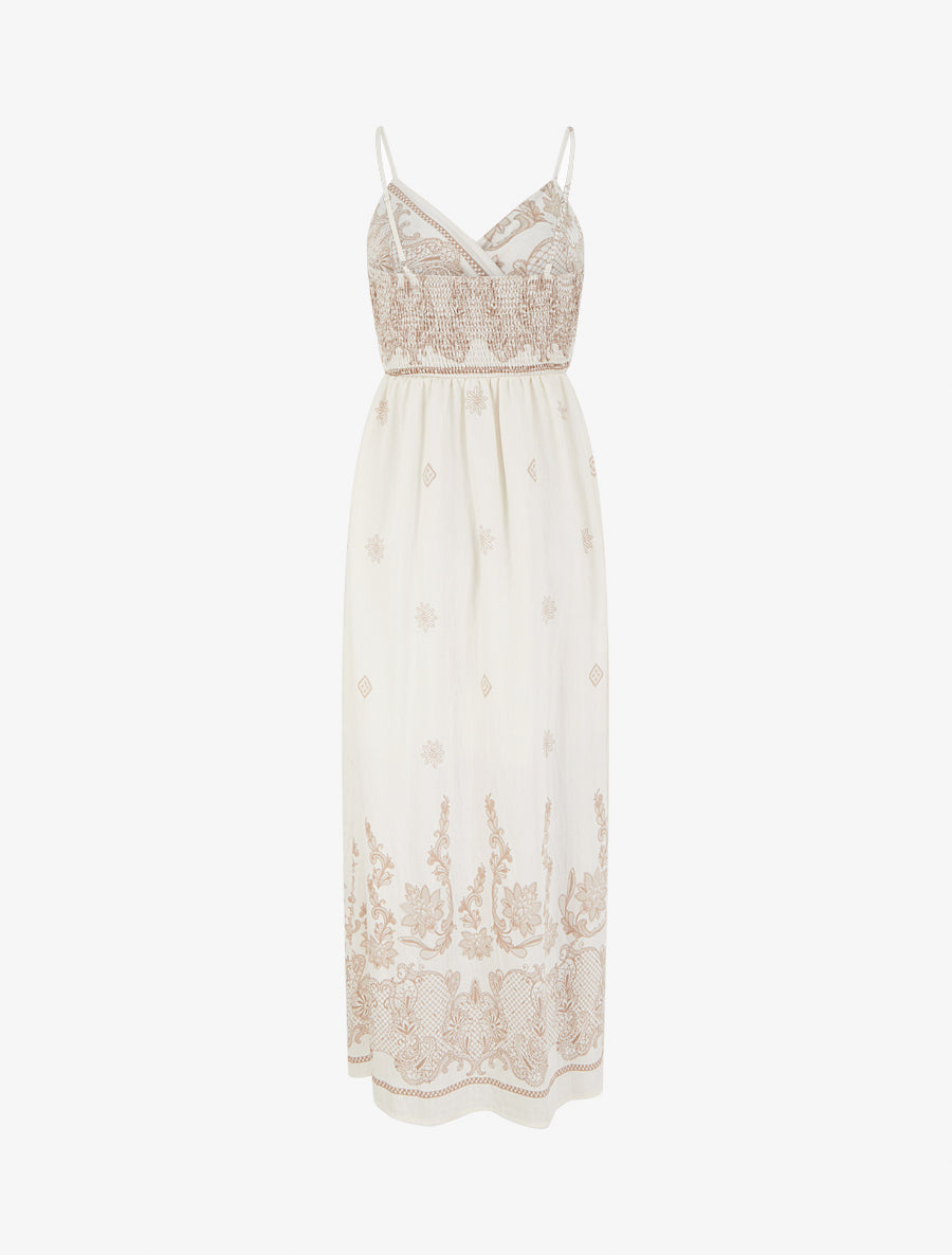 Robe longue imprimé arabesque fleuri - Écru - 2