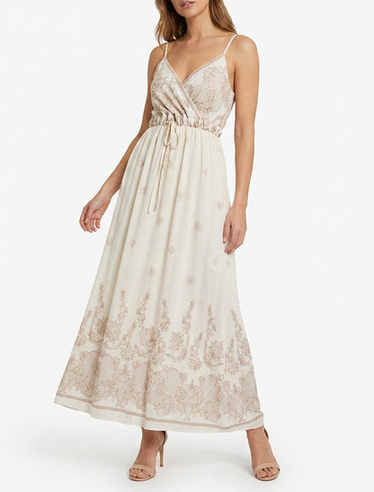 Vestido largo estampado con arabescos florales - Crudo