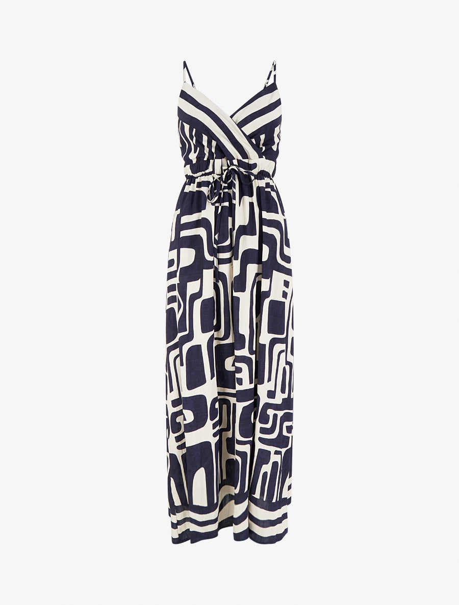 Robe longue imprimé graphique - Marine - 1