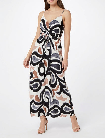 Vestido largo estampado fantasía - Negro