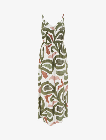 Robe longue imprimé fantaisie - Kaki - 2