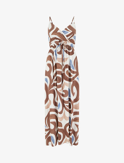 Robe longue imprimé fantaisie - Marron - 1