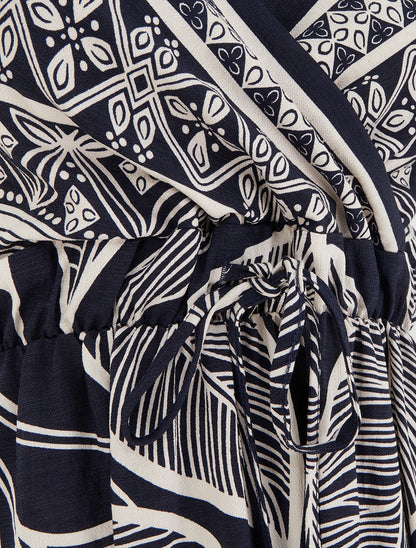 Robe longue imprimé feuilles stylisées - Marine - 3