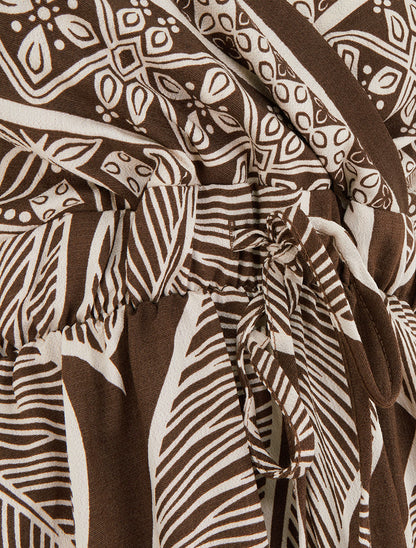 Robe longue imprimé feuilles stylisées - Marron - 3