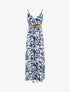 Robe longue évasée imprimé végétal - Marine - 1