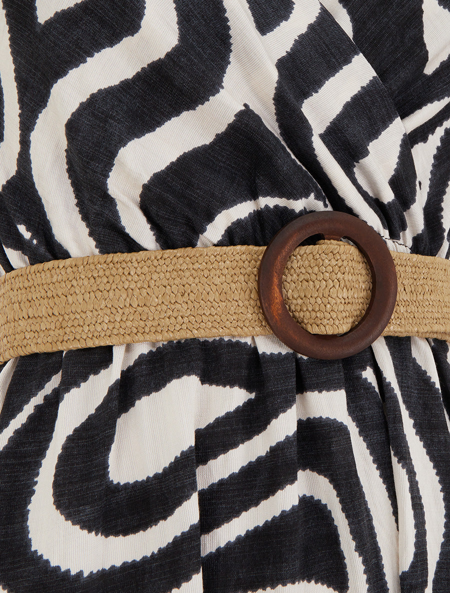 Robe longue évasée imprimé courbes fantaisies - Noir - 3