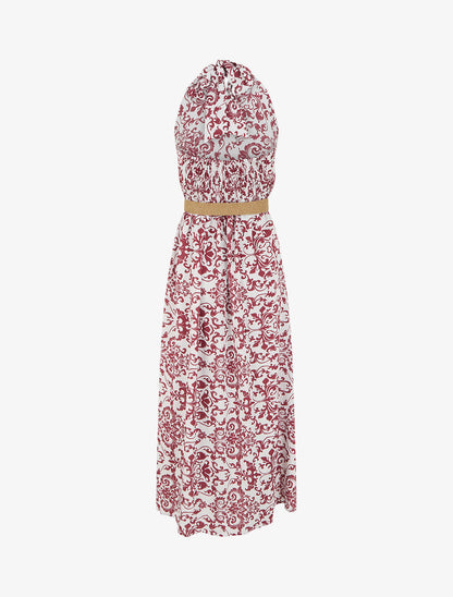 Robe longue dos nu à imprimé arabesque - Bordeaux - 2