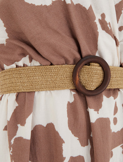 Robe longue dos nu à imprimé vache - Taupe - 3