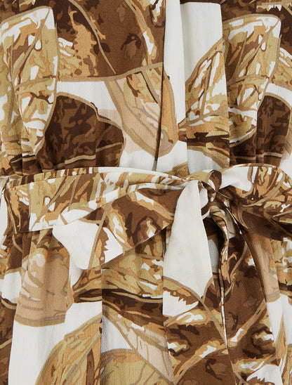 Robe longue élastiquée imprimé feuillage - Marron - 3