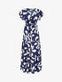 Robe longue manches courtes imprimé plantes stylisées - Marine - 1