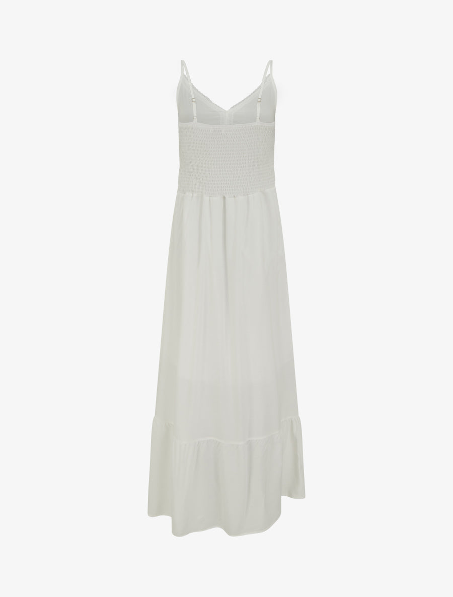 Robe longue unie à taille en dentelle - Blanc - 2