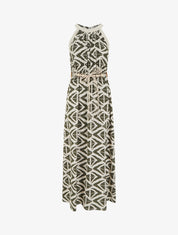 Robe longue à col américain imprimé graphique - Kaki - 1
