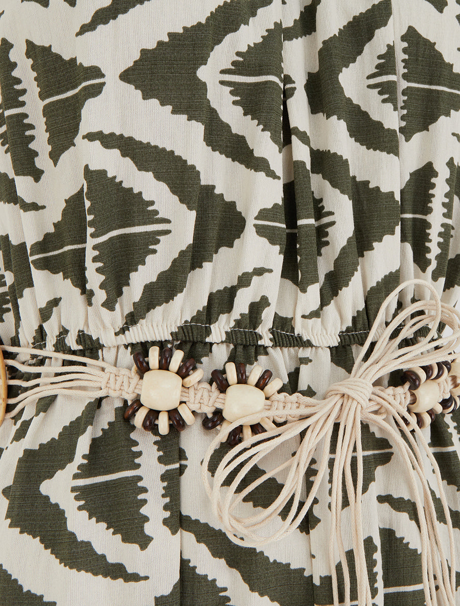 Robe longue à col américain imprimé graphique - Kaki - 3