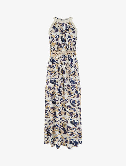 Robe longue à col américain imprimé fantaisie - Marine - 1