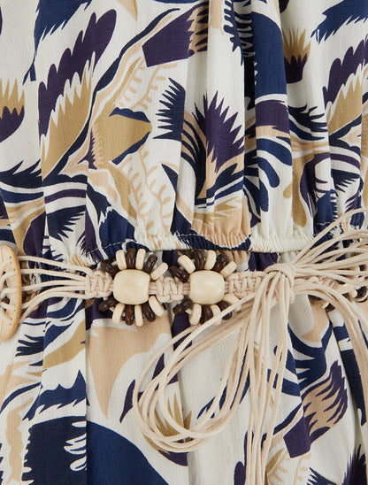 Robe longue à col américain imprimé fantaisie - Marine - 3