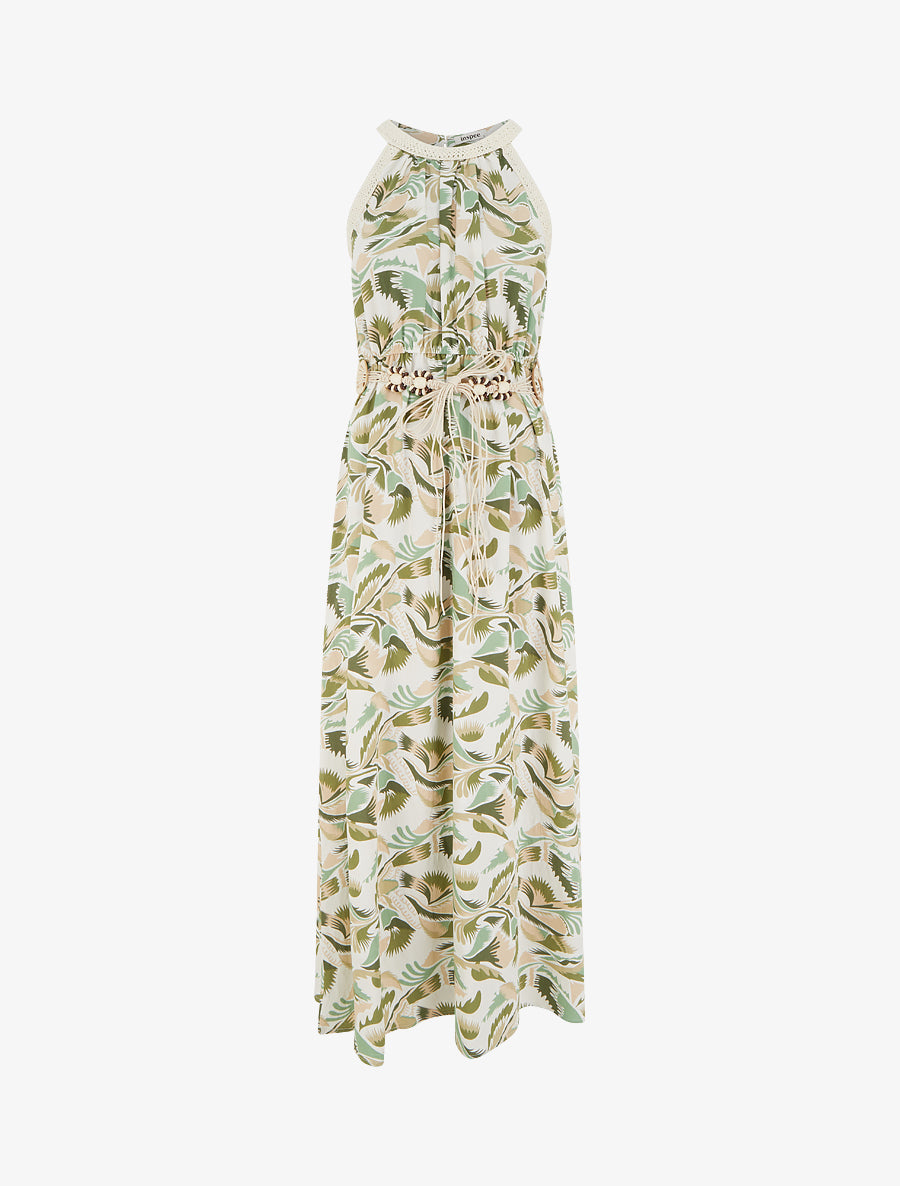 Robe longue à col américain imprimé fantaisie - Vert - 1