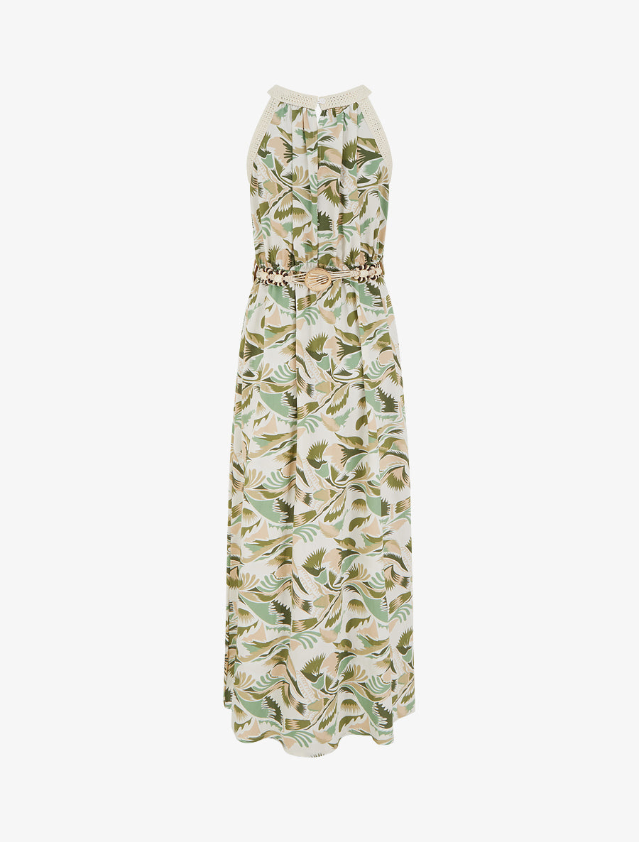 Robe longue à col américain imprimé fantaisie - Vert - 2