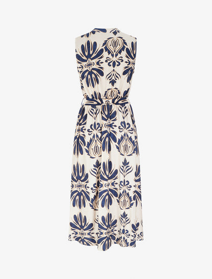 Robe longue imprimé ikat à boutons décoratifs - Marine - 2