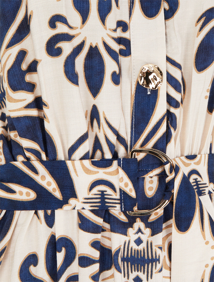 Robe longue imprimé ikat à boutons décoratifs - Marine - 3