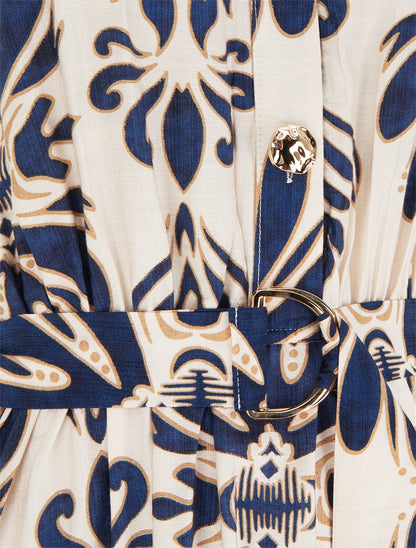 Robe longue imprimé ikat à boutons décoratifs - Marine - 3