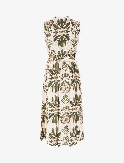 Robe longue imprimé ikat à boutons décoratifs - Vert - 2