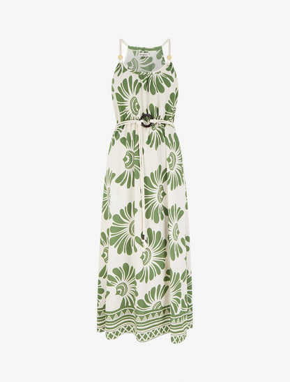 Robe imprimé fantaisie à bretelles en cordelettes - Kaki - 1