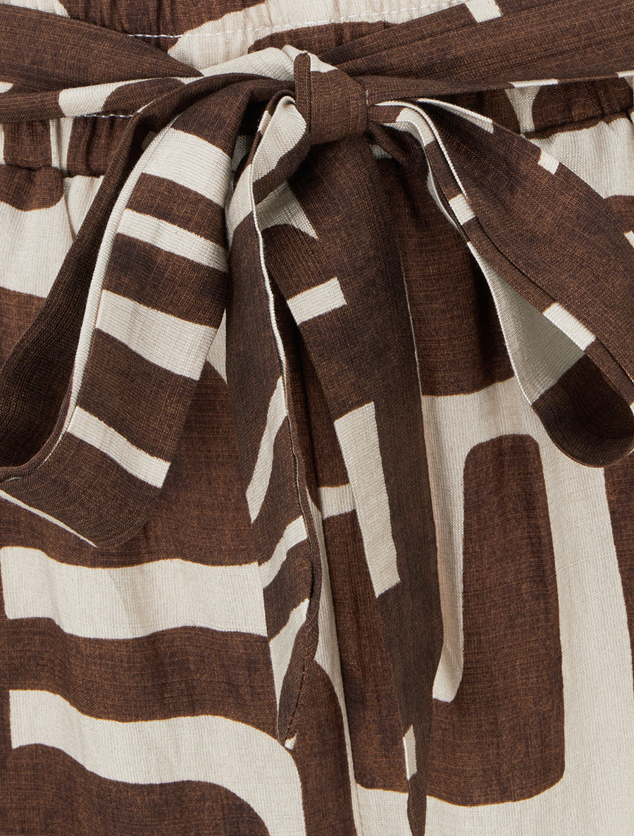 Pantalon élastiqué coupe droite imprimé fantaisie - Marron - 3