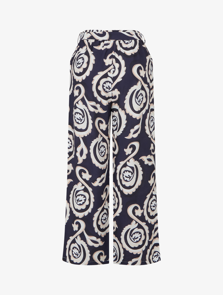 Pantalon élastiqué coupe droite imprimé arabesque - Marine - 2