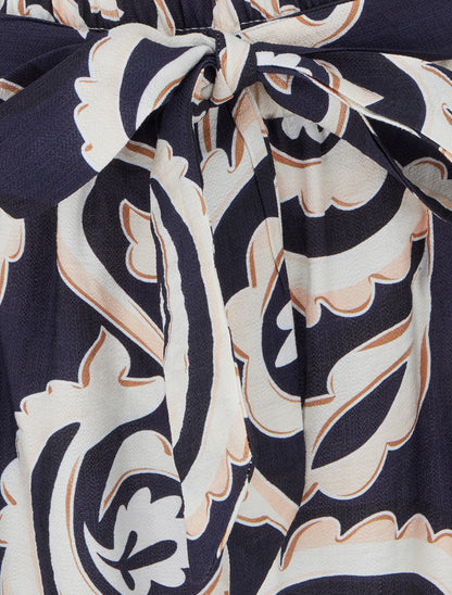 Pantalon élastiqué coupe droite imprimé arabesque - Marine - 3