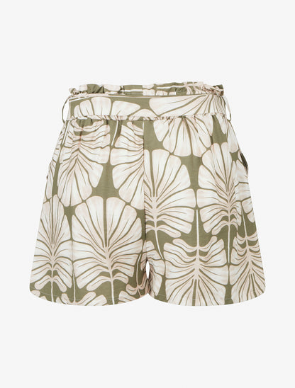 Short droit élastiqué imprimé tropical - Kaki - 2