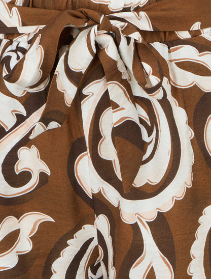 Short droit élastiqué imprimé arabesque - Marron - 3