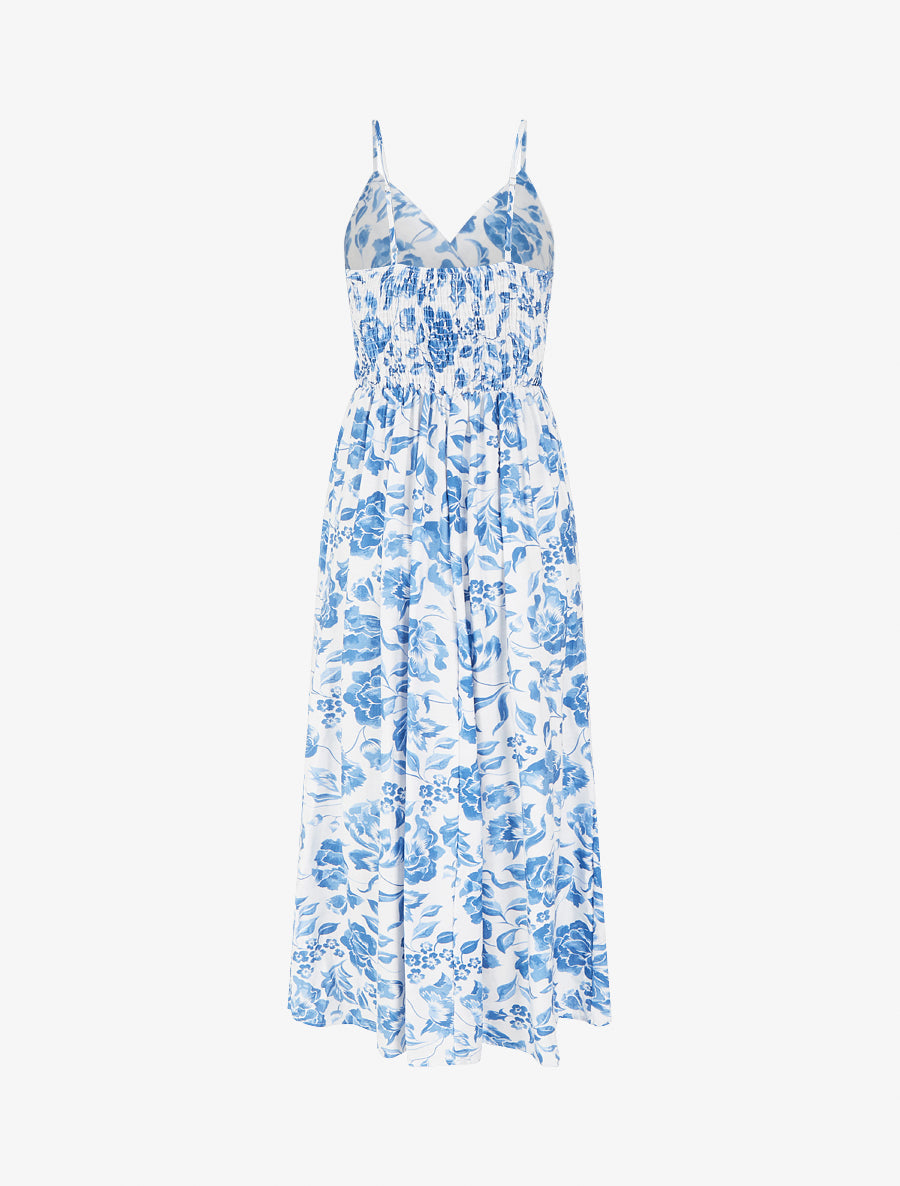 Robe longue à imprimé roses - Bleu - 2