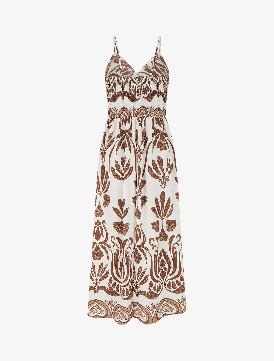 Robe longue à imprimé ikat - Marron - 2